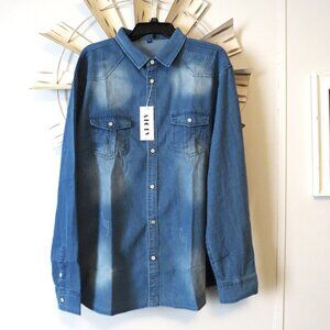 NWT Atofy Men's Long Sleeve Button Down Denim Shirt Size Slim XXL